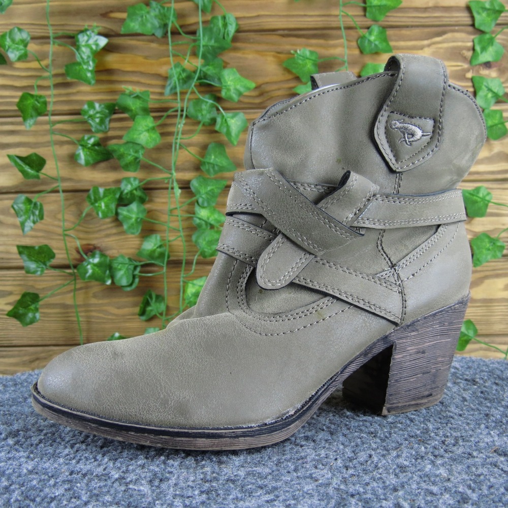 Rocket Dog Women 8 Taupe Synthetic Western Ankle‎ Boots Strap Detail Block Heel